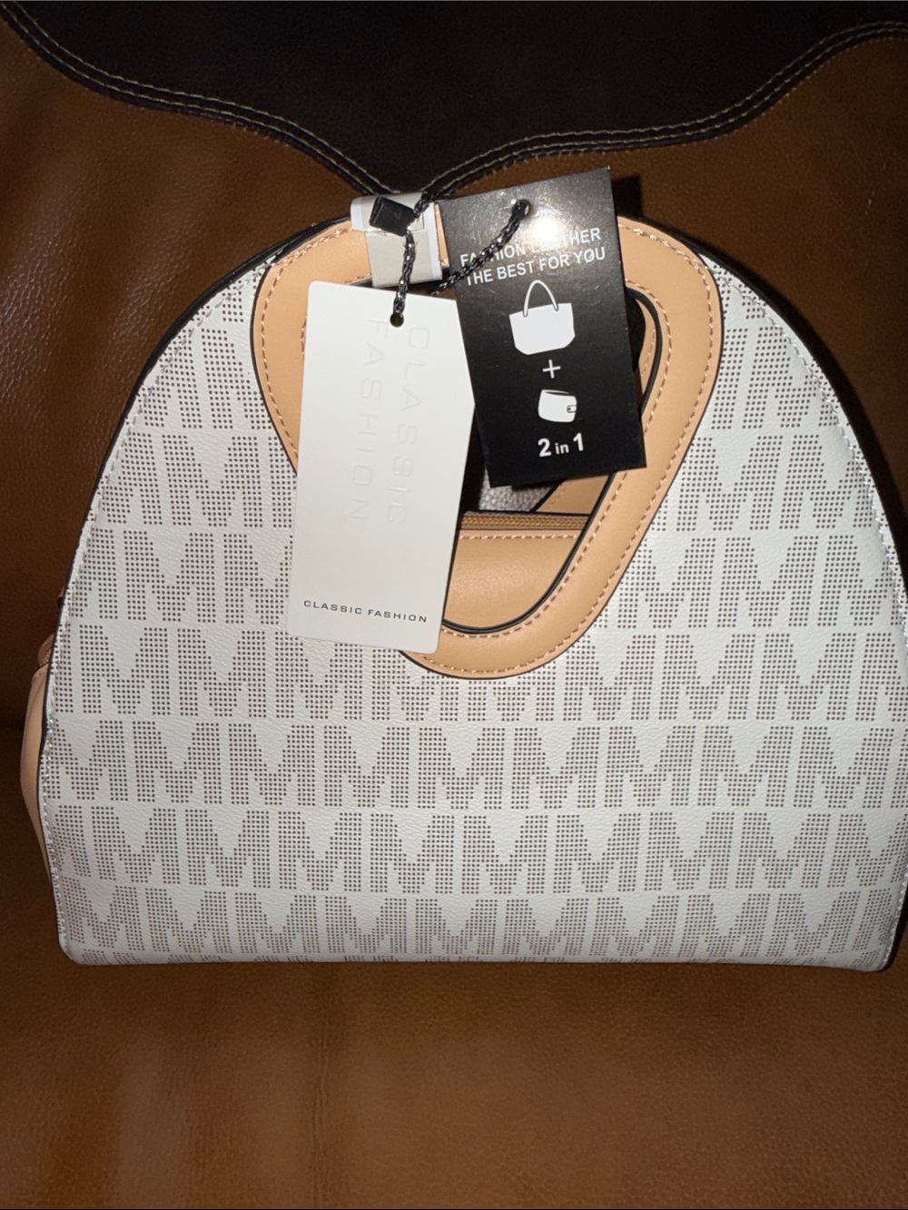 Classic Fashion White & Tan 2-in-1 Womenโs Satchel